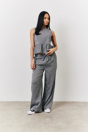 Black Gingham Wide Leg Trousers